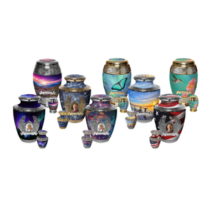 Urna de cenizas humanas de Metal de diseño fabuloso multicolor con pegatina de flores Almacenamiento de tapa de urna de cremación - Product Image 6