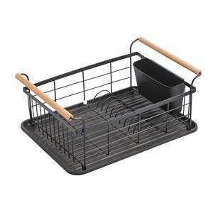Scolapiatti, design industriale, legno e acciaio, ELIE, nero opaco - Product Image 1