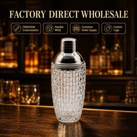Shaker à cocktails en verre gaufré avec couvercle métallique, ensemble de 3 verres à mélanger pour bar à domicile, fête, préparation de cocktails, OEM ODM, vente en gros