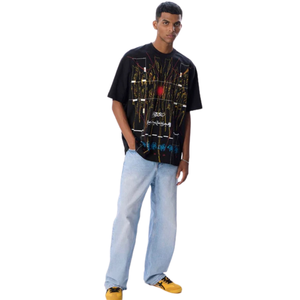 Camisetas de Hombre de Algodón 100% Lavado, Corte Holgado, Color Negro Oscuro, Estilo Vintage, Ropa Urbana Informal, Suave y Transpirable para Uso Diario - Product Image 4