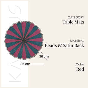 Mantel Redondo Bohemio Chic de Alta Calidad con Rayas Rojas, Hecho a Mano, con Cuentas Ecológicas y Reverso de Satén, para Cocina, Comedor y Bodas - Product Image 2