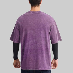 Camiseta de algodón lavado de corte holgado para hombre, camiseta oversize con efecto ácido, camiseta de algodón lavado con hombros caídos, camisa retro lavada - Product Image 3