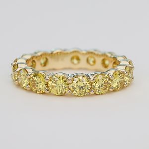 Banda de aniversario de diamante cultivado en laboratorio amarillo, anillo apilable fino de oro macizo de 18 quilates para regalo de boda o fiesta para amantes - Product Image 1
