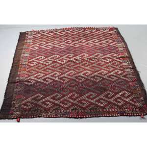 พรมขนแกะสีน้ำตาลแดงสไตล์ชนเผ่า4.9ft x 5.2ft สไตล์ Boho งานเย็บปะทรงสี่เหลี่ยมผืนผ้าลายยางขนาด10มม. สำหรับห้องนั่งเล่นทางเดินข้างเตียง - Product Image 3