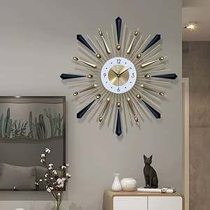 Horloge murale suspendue de forme ronde de luxe pour hôtel restaurant et mariages art mural décoratif horloge murale en métal de couleur or et noir - Product Image 3