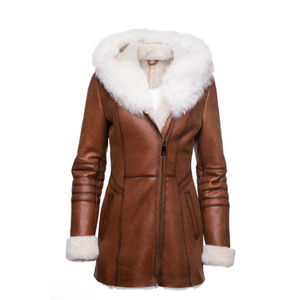 Dernière vente en gros de haute qualité sur mesure OEM vestes pour femmes manteau long en peau de mouton d'hiver avec col en fourrure de renard élégant à la mode - Product Image 1