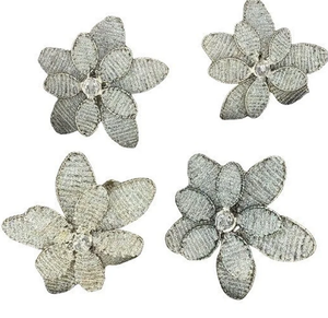 Lot de 4 ronds de serviette à fleurs transparentes perlés en cristal argenté - Product Image 2