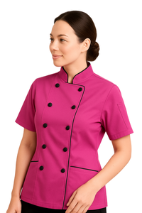 Abrigo de Chef de manga corta para mujer, uniforme profesional, tela de poliéster/algodón, colores personalizados, diseño OEM, comida, restaurante, Bar - Product Image 2