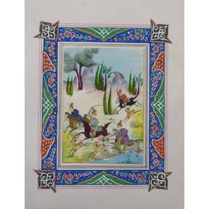 Persian <b>Miniature</b> Handmade With Unique Design And Colorful Authentic Art 7 X 9.5 Abcpm0140 - Product Image 1