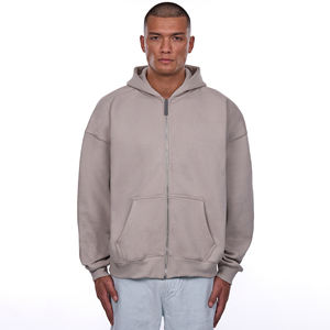 Personnalisé 450g Lourd Vintage Surdimensionné Fermeture Éclair À Capuche Hommes Soleil Délavé Déchiré Coton Hiver Polaire Impression Motif Brodé Technique - Product Image 1