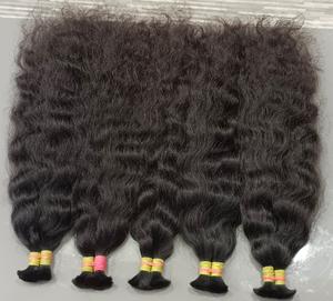 Cheveux de temple purs vierges non transformés de haute qualité Extensions de cheveux humains en vrac indiens crus ondulés à blanchir - Product Image 3