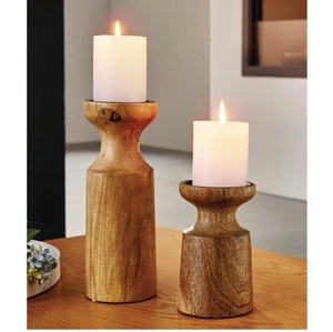 Juego de 4 candelabros de madera Natural de Acacia, candelabro de madera pulido hecho a mano o portavelas - Product Image 6