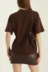 Camiseta de Mujer 100% Algodón, Logotipo de Marca Personalizado, Camiseta de Mujer con el Mejor Diseño, Estilo Más Nuevo, Camiseta de Manga Corta para Mujer - Product Image 3