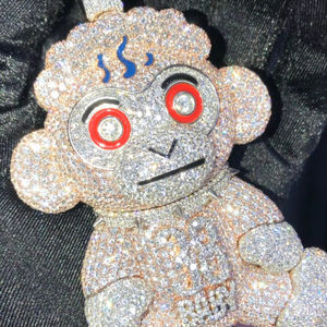 3.30Ct Corte redondo Real Moissanite Conejito Colgante de dibujos animados 14K Dos tonos Chapado en oro - Product Image 1