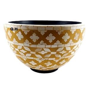 Tazón Amarillo Hecho a Mano con Incrustaciones de Hueso Natural de Diseño Único, Tazón Decorativo para Mesa de Comedor, Tazón para Frutas, Fabricación India, Calidad - Product Image 1