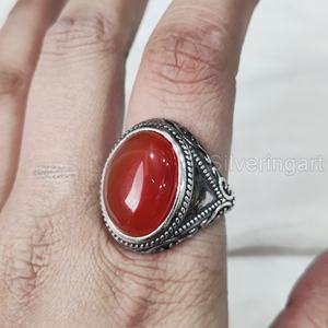 Nueva llegada anillo para hombre piedra preciosa de cornalina Natural anillo de piedra natal todos los tamaños joyería de Navidad árabe anillo de Plata de Ley 925 - Product Image 4