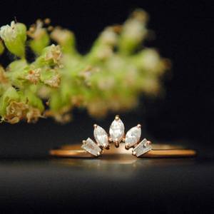 10k Or Lab Grown Marquise Cut Diamant Fiançailles Bague De Mariage Conique Bijoux Incurvés - Product Image 3