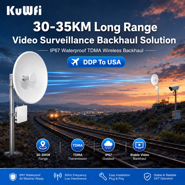 DDP to USA KuWFi 30-35KM WiFi 29dBi Outdoor Cpe 5.8G TDMA Industrial Bridge for Long Range Video Monitoring Backhaul Solution