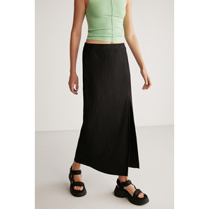 ETHIQUET Vanessa <b>Women's</b> Pleated Fabric Slit Detail Long <b>Pencil</b> Relaxed Fit <b>Skirt</b> - Product Image 4
