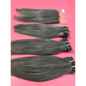 Extensiones de cabello humano sin procesar indio de alta calidad Cierre HD y paquetes crudos de trama gris recta natural - Product Image 2