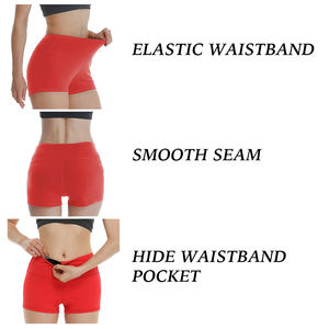 Pantalones cortos de cintura alta para mujer, cintura oculta, bolsillo, Spandex, poliéster, gimnasio, correr, entrenamiento, pantalones cortos de mujer - Product Image 6