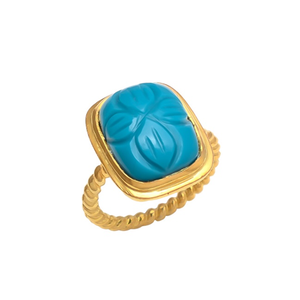 Vintage Design 925 Sterling Silver Natural Turquoise Hydro Gemstone Ring Cushion Shape Gold Plated Hand <b>Crafted</b> Ring for Women - Product Image 2