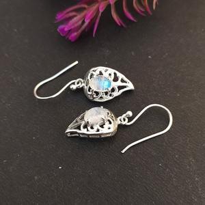 Boucles d'oreilles en pierre de lune arc-en-ciel en argent sterling 925 plaqué or boucles d'oreilles pour femmes bijoux de mariage à la mode - Product Image 2