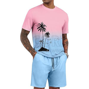 Survêtement 2 pièces à manches courtes pour hommes T-shirt imprimé graphique Ensemble short uni et uni Ensembles de vêtements d'extérieur décontractés pour l'été - Product Image 1