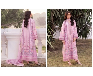 Asim Jofa Pink Kameez Salwar Set Impreso digitalmente bordado Mezcla de seda Camisa de seda cruda Pantalón Dupatta para fiestas Ssumaira - Product Image 2