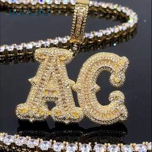 925 Plata 14K chapado en oro Iced Out Custom Baguette letras Moissanite colgante 56x26mm Hip Hop joyería para hombres - Product Image 2