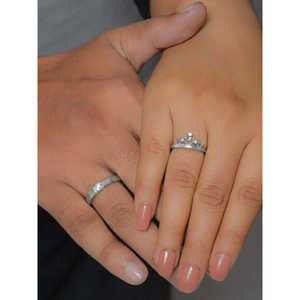 Adjustable Silver Vintage Geometric Crown Design <b>Ring</b> for <b>Couples</b> Rhodium Plating with Zircon Inlay for Weddings - Product Image 2