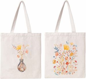 Fleurs Esthétique Mignon Réutilisable Coton Toile Sac Fermeture Ouverte Sac À Provisions Fleurs Sauvages Écologique Coton Toile Sac Fourre-Tout - Product Image 4