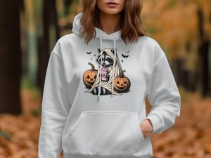 Spooky Pumpkin Hoodie Fun Halloween Fantôme Costume Mignon Vêtements D'hiver Sweat-shirt En Polyester/Coton - Product Image 2