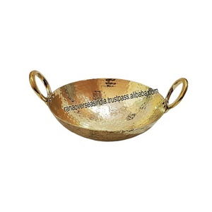 Hammered Design Brass <b>Kadhai</b> India Heavy Duty Round Brass <b>Kadhai</b> With Dual Handle for Cooking - Product Image 1