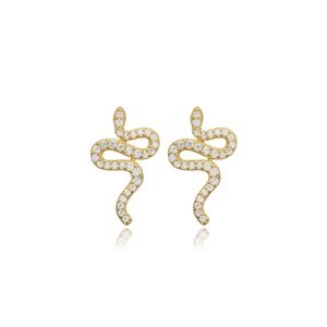 <b>Snake</b> Design CZ Stone Stud Earring Silver <b>Jewelry</b> Turkish Handcrafted Wholesale 925 Sterling Silver <b>Jewelry</b> - Product Image 1