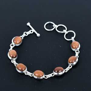 Pulsera de cadena de pulsera de plata de ley 925 hecha a mano con piedras preciosas de piedra solar naranja, regalos hechos a mano para novia, regalos para amigos - Product Image 2