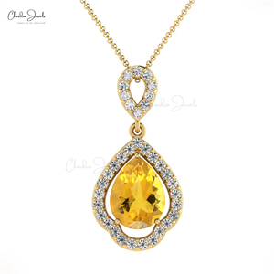 Vente chaude 14K véritable or blanc diamant pendentif de mariée 8x6mm poire coupe jaune Citrine pierre précieuse Art déco Style bijoux chrétien - Product Image 6