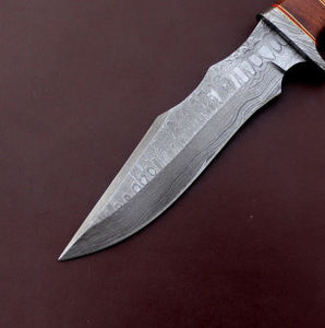 Cuchillo de caza Bowie de acero de Damasco de alta calidad hecho a mano de lujo personalizado mango de Micarta marrón Funda de cuero cuchillo directo OEM - Product Image 4