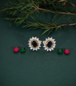 Aniva Clous d'oreilles interchangeables en or jaune 18 carats certifiés IGI Trendy 3 pierres de couleurs différentes pour le mariage des femmes - Product Image 3