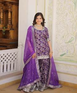 Casual <b>Long</b> Style 3 Piece Dupatta Clothing Modest <b>Dress</b> <b>Long</b> women wear top Sharara with dupatta festive wear - Product Image 5