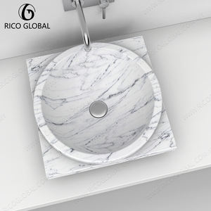 Lavabo Ovalado de Mármol Blanco Carrara, Diseño Rústico-Moderno para Baño y Pasillo, Mueble de Piedra Natural con Estilo Moderno - Product Image 2