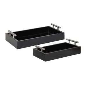 Juego de bandejas de madera New Look en elegante color negro con forma rectangular y diseño elegante perfecto para la decoración moderna del hogar - Product Image 2