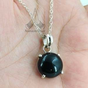 Collier pendentif artisanal en argent sterling 925 avec pierre précieuse onyx noir en forme de boule, topaze pierre de naissance de juillet, cadeau pour elle - Product Image 3