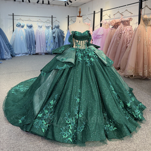 5799 Robe de Quinceañera pour femme, coupe princesse, effet illusion, avec décolleté cœur, effet bouffant, imprimé et broderie, traîne chapelle, antistatique - Product Image 2