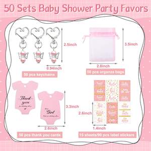 Baby Shower Ange Porte-clés Étiquette Autocollant Cartes Organza Sacs pour Baptême Fête Rose Baby Shower Party Favors - Product Image 4