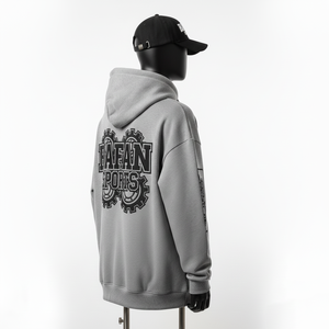 Premium quality <b>men</b> hoodie 320 GSM soft <b>fleece</b> fabric in <b>grey</b> color with embroidery custom logo oversized fit Basics Hoodie - Product Image 2