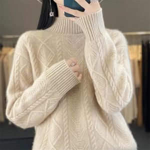 Vente en gros de pulls en laine 100% pour femmes, pulls chauds en tricot personnalisés, motifs de printemps, couleurs unies, différentes couleurs - Product Image 3