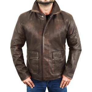 Chaqueta de Moto de Cuero para Hombre, Cuello Alto, Cierre de Cremallera, Color Sólido, Corte Regular, para Otoño - Product Image 1