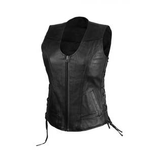 Nouvelle arrivée de gilets de moto en cuir noir pour hommes vestes en cuir conception personnalisée imprimé respirant fermeture éclair gilet en cuir pour l'hiver - Product Image 2
