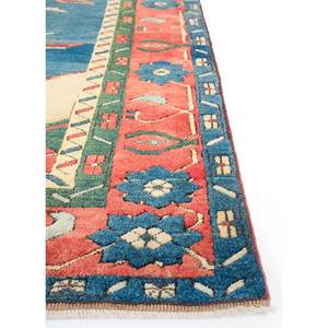 Tapis en laine noué à la main Nuray Blue 9x12 rectangulaire à motif médaillon abstrait pour entrée, salon, couloir, modèle Pae-955 - Product Image 4